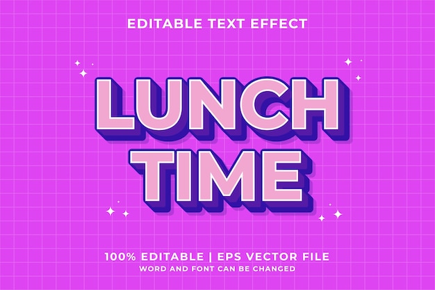 3d Lunch Time Cartoon Editable Text Effect Premium Vector