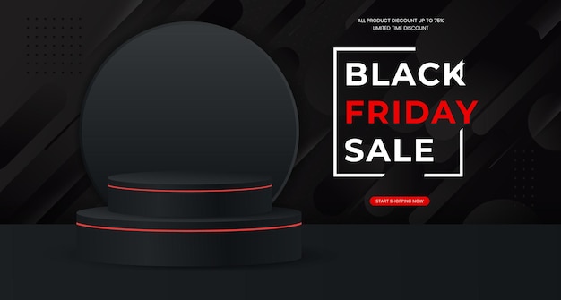 3d luxury black friday sale scene for product display presentation with balloon and stage