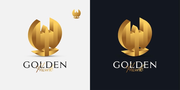 Шаблон дизайна логотипа 3D Luxury Golden Hawk. Логотип и значки орла, сокола или гаруда