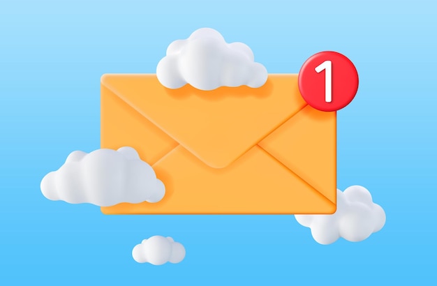 Vector 3d mail envelope in clouds with notification