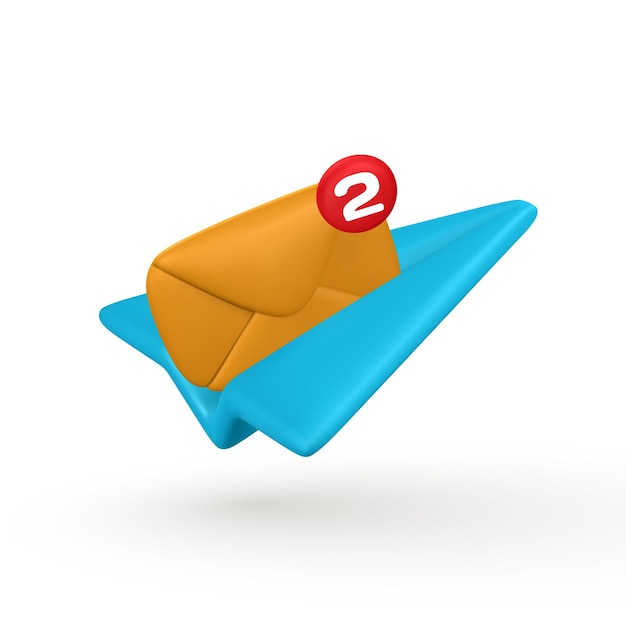 3d mail envelope in realistic 3d paper plane social media concept vector illustration