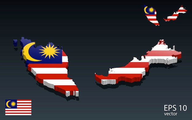 3D Malaysia map and flag 3D shape design Independence day concept Perspective view Vector