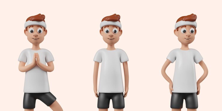 Vector 3d man in sportswear preparing for training standing balancing in tree pose