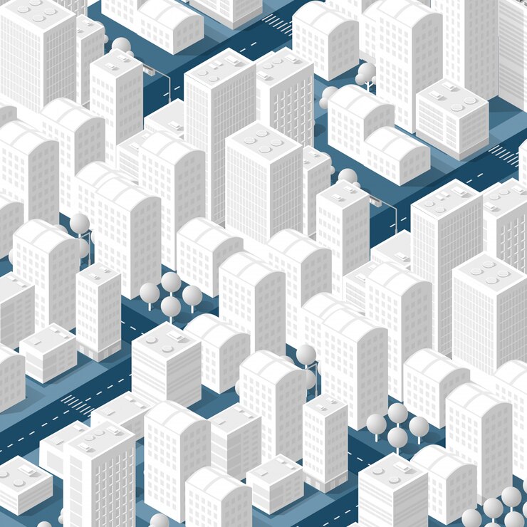 Vector 3d map of city on white