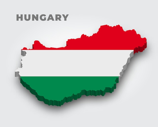 플래그와 함께 헝가리의 3d 지도