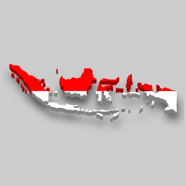 3d map of indonesia with national flag.