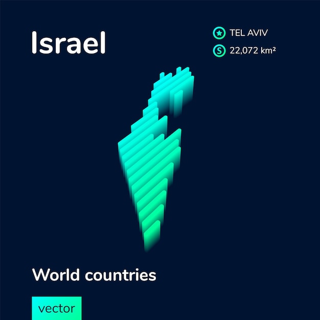 Mappa 3d di israele la mappa isometrica vettoriale a strisce stilizzate di israele è in verde neon e colori menta