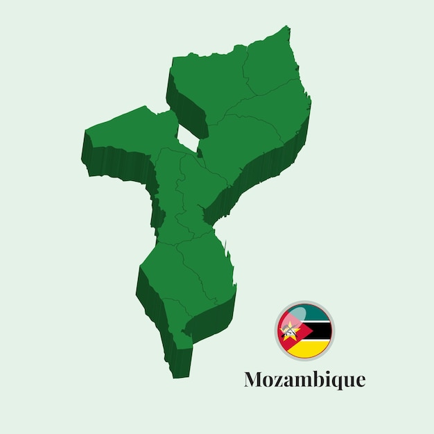 モザンビークの3D地図ベクトルイラストストックフォトデザイン
