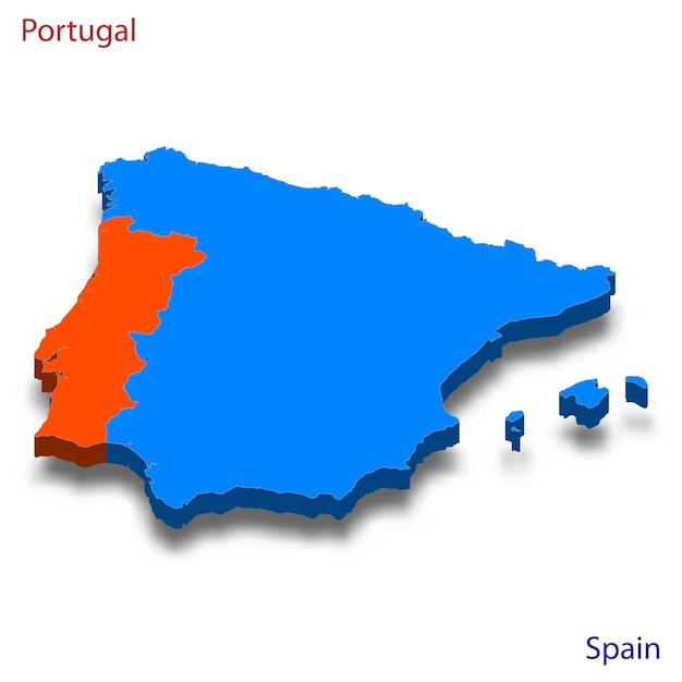 Vector 3d map portugal and spain relations