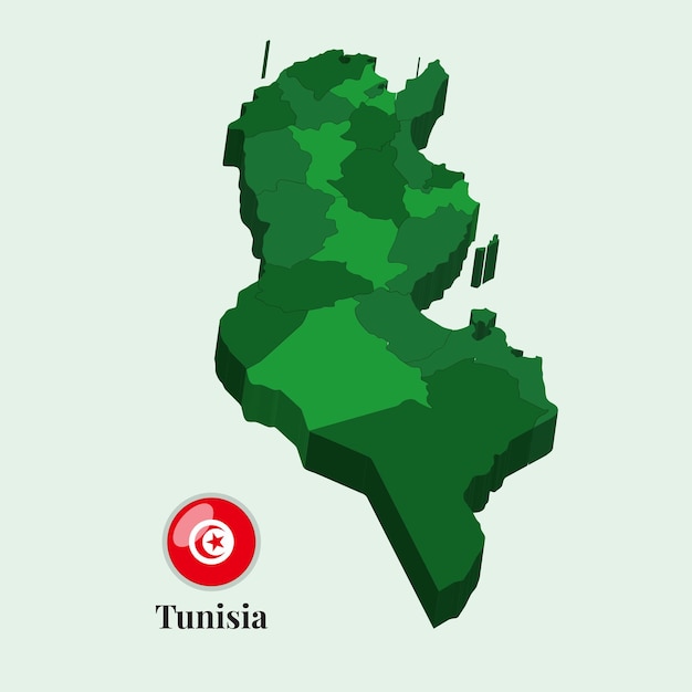 3D Map of Tunisia Vector Stock Photos Designs