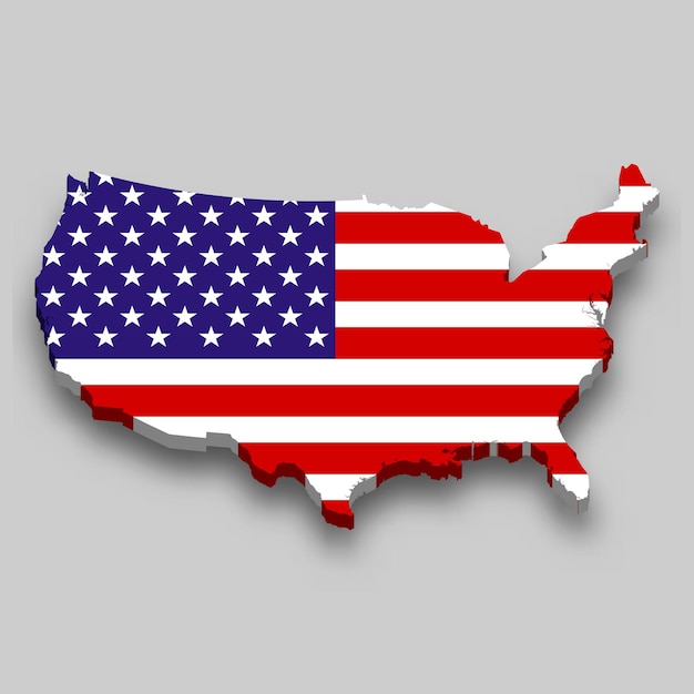 3d Map of United States with national flag.