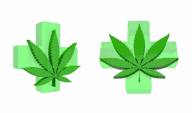 Set di foglie di marijuana 3d cannabis medica