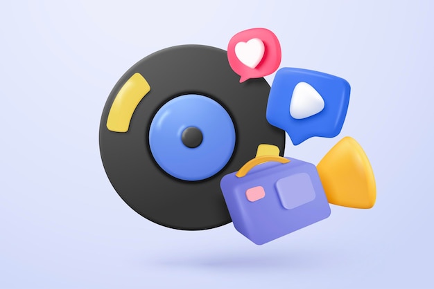 3d media data with video and photo gallery library searching image and video files in database document management soft document form compound docs concept 3d file icon vector render illustration