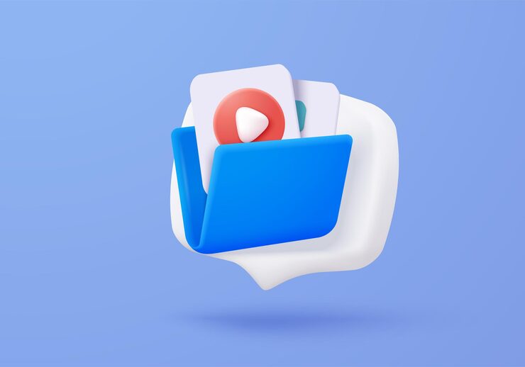 Вектор 3d медиа-данные с управлением видео и фотографиями поиск изображений и видеофайлов в библиотеке галереи управление документами мягкая база данных форма документа 3d мультимедийный файл икона векторная иллюстрация рендеринга