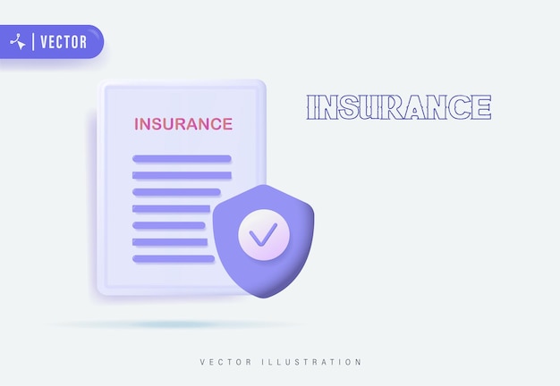 Концепция 3D медицинского страхования с контрольным списком Shield и векторной иллюстрацией страховой ноты