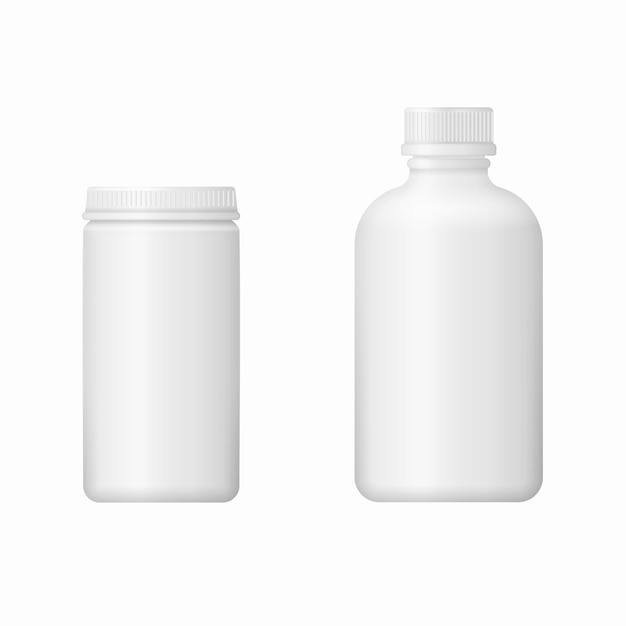 3d medical packaging for pill liquid medication Mockup cosmetic Realistic vector medicine bottles