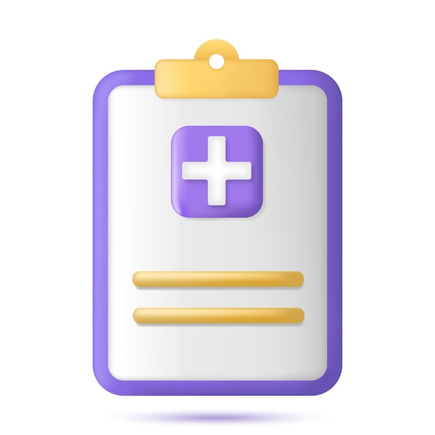 3d medicine report icon. clinic diagnostic document with plus and text