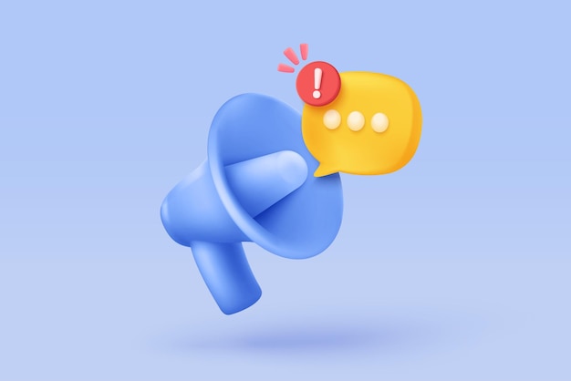 3d megaphone speaker or loudspeaker for announce comment reply is false correct problem fail alert and announcement with speech bubbles speakerphone notice 3d icon vector render illustration