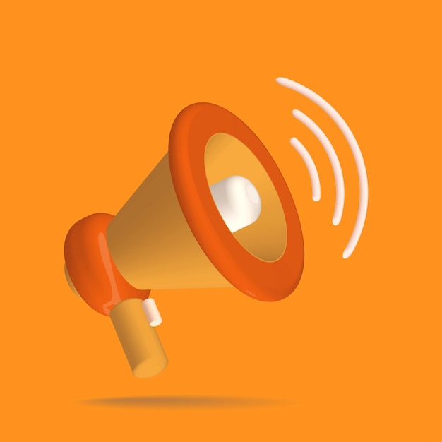 3d megaphone speaker or loudspeaker bullhorn for announce promotion orange loudhailer speakerphone vector render for alert and announcement on orange purple background