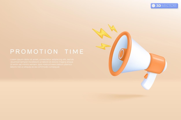 3d megaphone speaker with lightning icon symbol loudspeaker announce discount promotion Sell reduced prices Marketing time concept 3D vector isolated illustration Cartoon pastel Minimal style