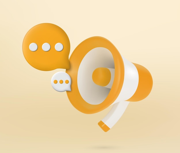 3d megaphone with speech bubble icon isolated on yellow background marketing time concep