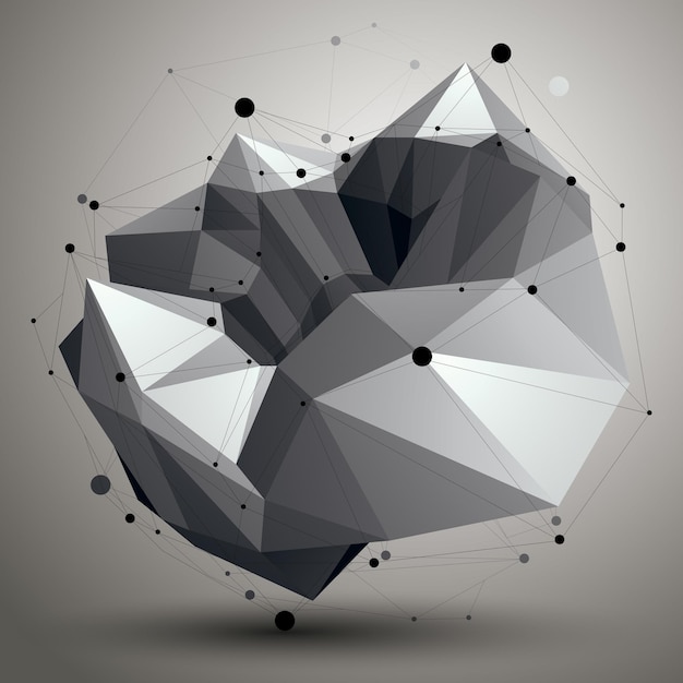 3d mesh contemporary style abstract object, origami futuristic form with lines mesh.