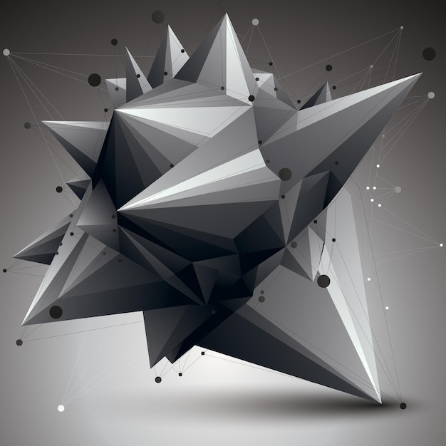 3D mesh contemporary style abstract object, origami futuristic form with lines mesh.