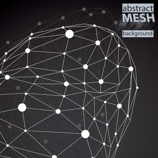 3D mesh modern stylish abstract dark background with asymmetric wireframe structure