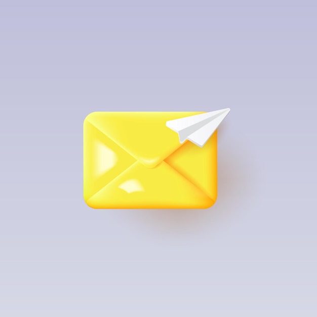 Vettore icona del messaggio 3d con aereo di carta su sfondo grigio