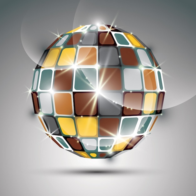 3D metal gold sparkling mirror ball created from geometric figures. Vector festive illustration - eps10 futuristic bright stone.