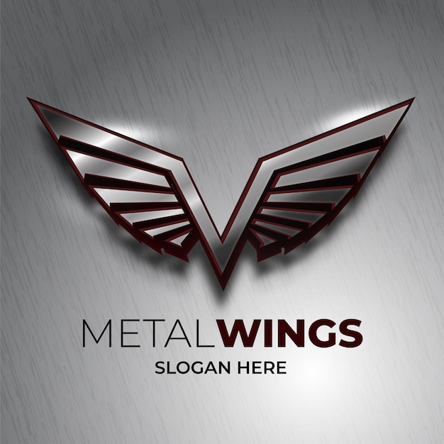 Vector 3d metal wings letter v logo illustration