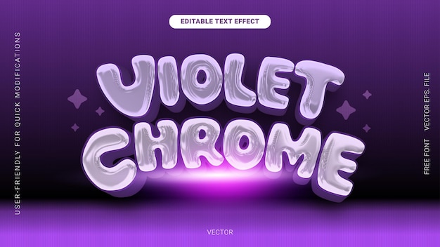 3d Metallic Violet purple gradient font style Editable text effect vector stars