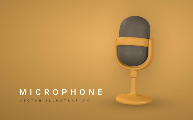 Вектор 3d микрофон для радио музыки или караоке аудиооборудование для трансляций и интервью в мультяшном стиле векторная иллюстрация