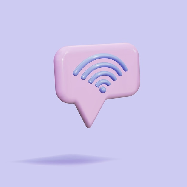 Vector 3d minimal pink chat bubble on purple background with wifi icon vector illustration