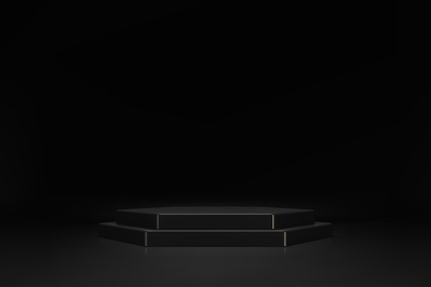 3d minimal scene with black hexahedral podium on dark background mockup for product presentation