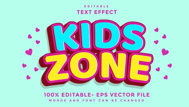 3d MINimal Word Kid Zone Редактируемый текстовый эффект Дизайн шаблона Эффект сохранен в графическом стиле