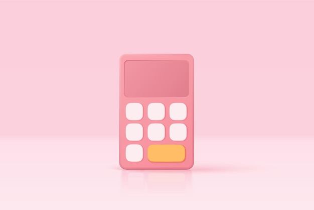 3D minimale rekenmachine vector render concept van financieel beheer wiskunde apparaat berekenen geïsoleerd op pastel roze achtergrond rekenmachine voor boekhoudkundige financiën met 3D-vector render concept