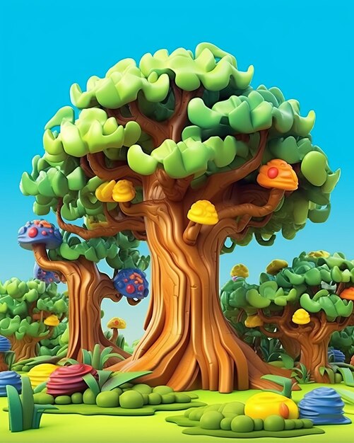 3d model of a tree with mushrooms on it