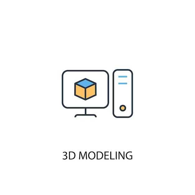 3Dモデリングコンセプト2色の線アイコンシンプルな黄色と青の要素の図3dモデリングコンセプト概要シンボルデザイン