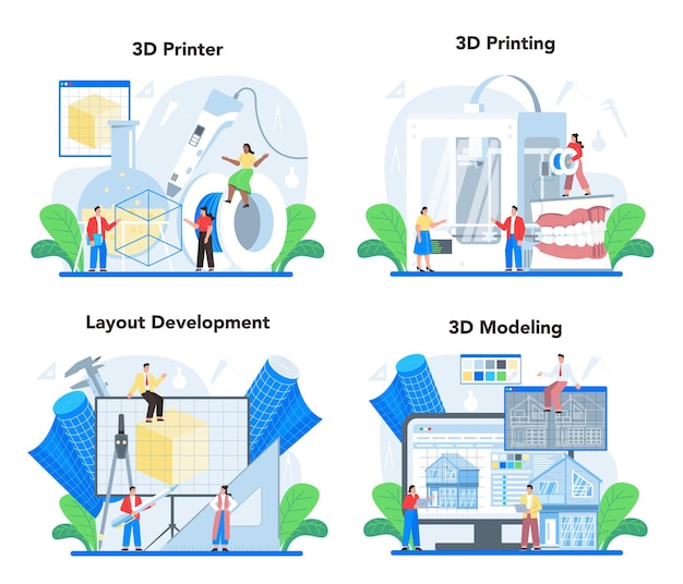 3d-modellering illustratie set