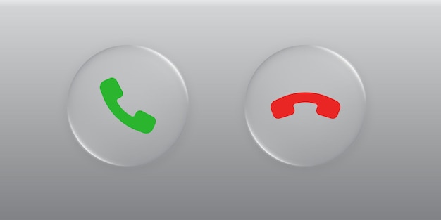3D modern answer and decline phone call buttons in the style of liquid glass and glossy surface Phone call User interface element for ui ux design Transparent frame and button Vector illustration