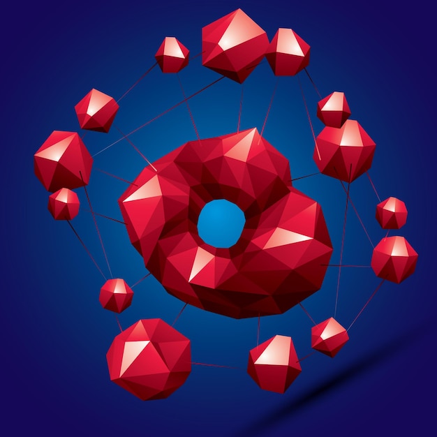 3 d のモダンな明るい抽象的な構造、さまざまな幾何学的な部分から構築された折り紙ファセット オブジェクト。