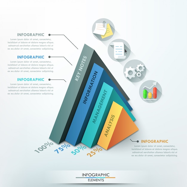 Modello di opzione infographic moderna 3d con piramidi