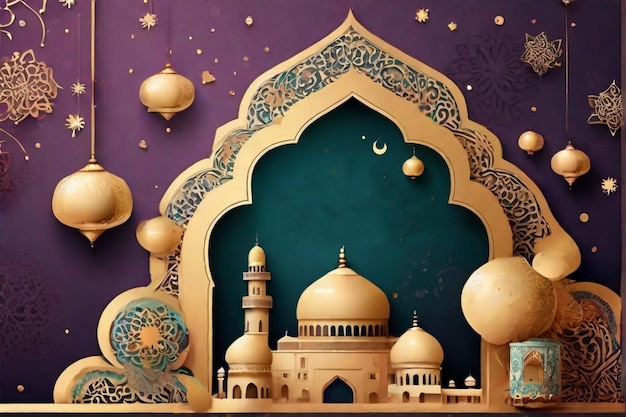 Vector 3d modern islamic holiday background muslim holy month ramadan karee eid mubarak