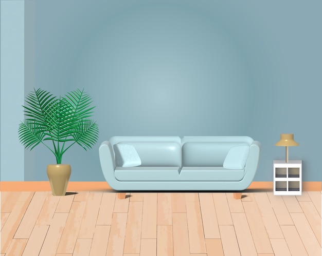 Vector 3d modern living room interior design or interior vector illustration