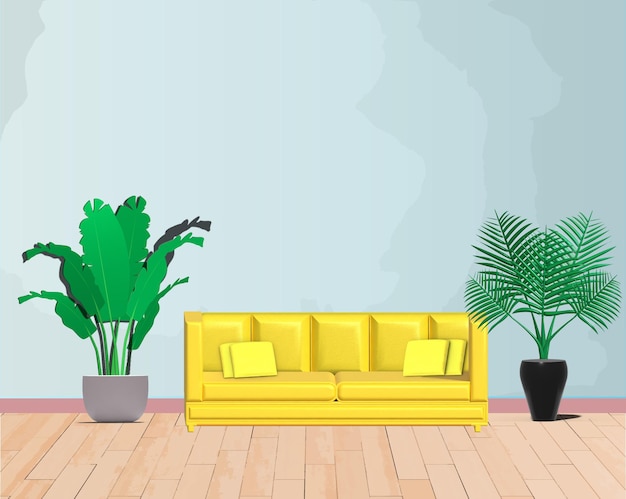 Vector 3d modern living room interior design or interior vector illustration