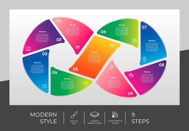 3D современный инфографический векторный дизайн круга процессов с 9 шагами для бизнеса Инфографика шага может быть использована для презентационной брошюры и маркетинга