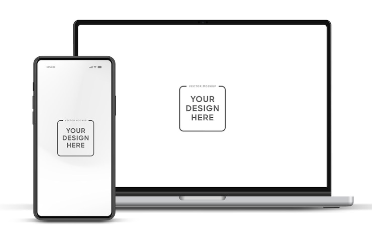 Vector 3d moderne laptop smartphone tablet mockup van hoge kwaliteit voor presentatie met geïsoleerde achtergrond