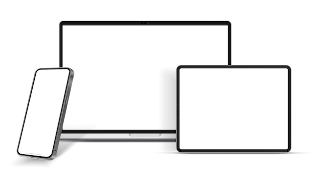 3d moderne laptop smartphone tablet mockup van hoge kwaliteit voor presentatie met geïsoleerde achtergrond