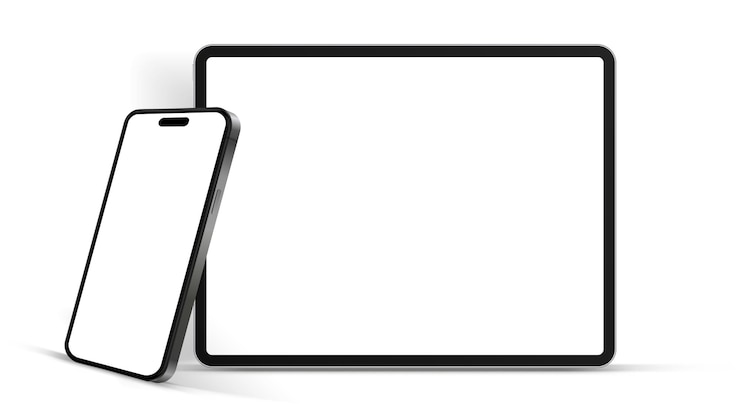 Vector 3d moderne laptop smartphone tablet mockup van hoge kwaliteit voor presentatie met geïsoleerde achtergrond